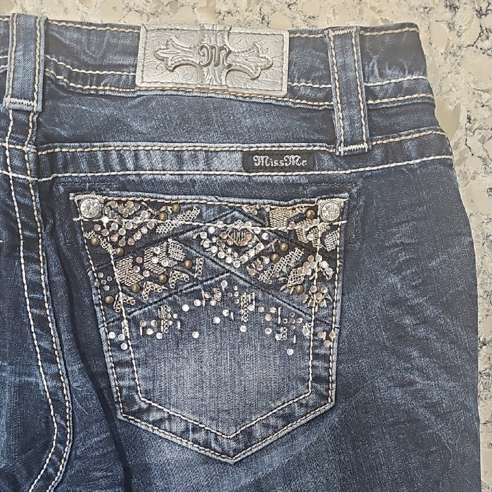 Miss Me Dark Blue Boot Cut Jeans with Silver Accents - Picture 8 of 10